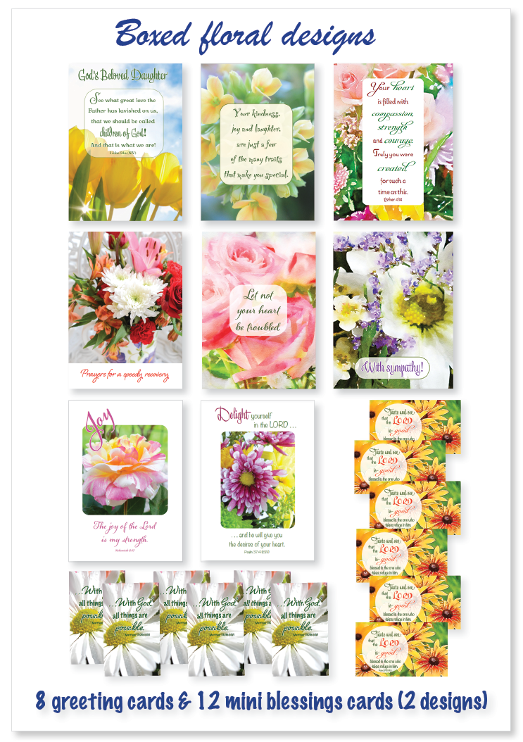 Boxed greeting cards: floral variety, with scripture