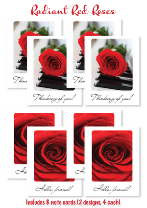 Boxed note cards: radiant red roses